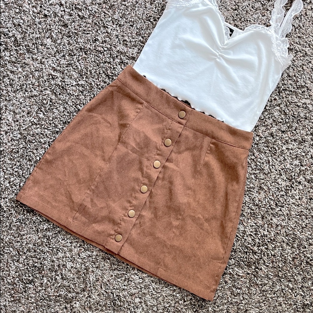 SHEIN Brown Button-Front Pencil Skirt, Size Small, Western Boho Casual Cute